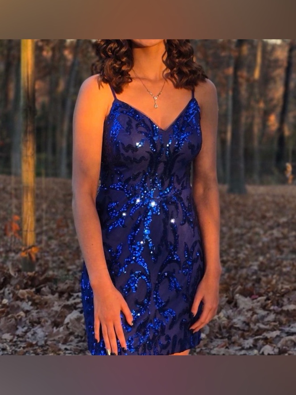Royal Blue Sequin V-Neck Spaghetti Strap Dress
